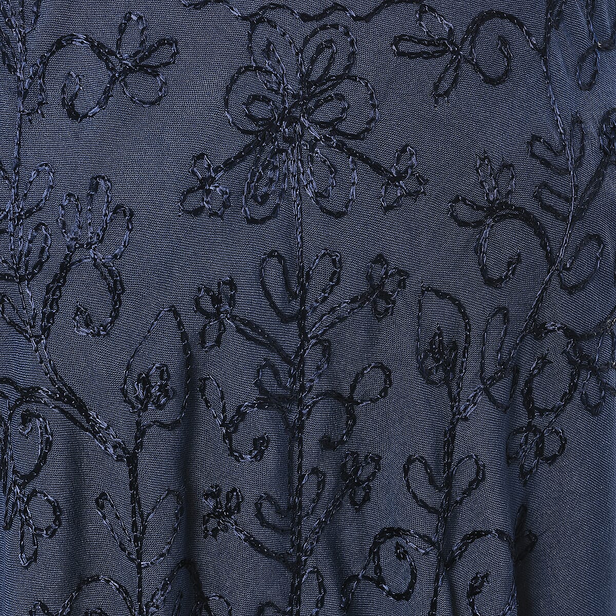 Tamsy Navy Embroidered Umbrella Dress with Sleeves and Neck-Tie - One Size Fits Most image number 7
