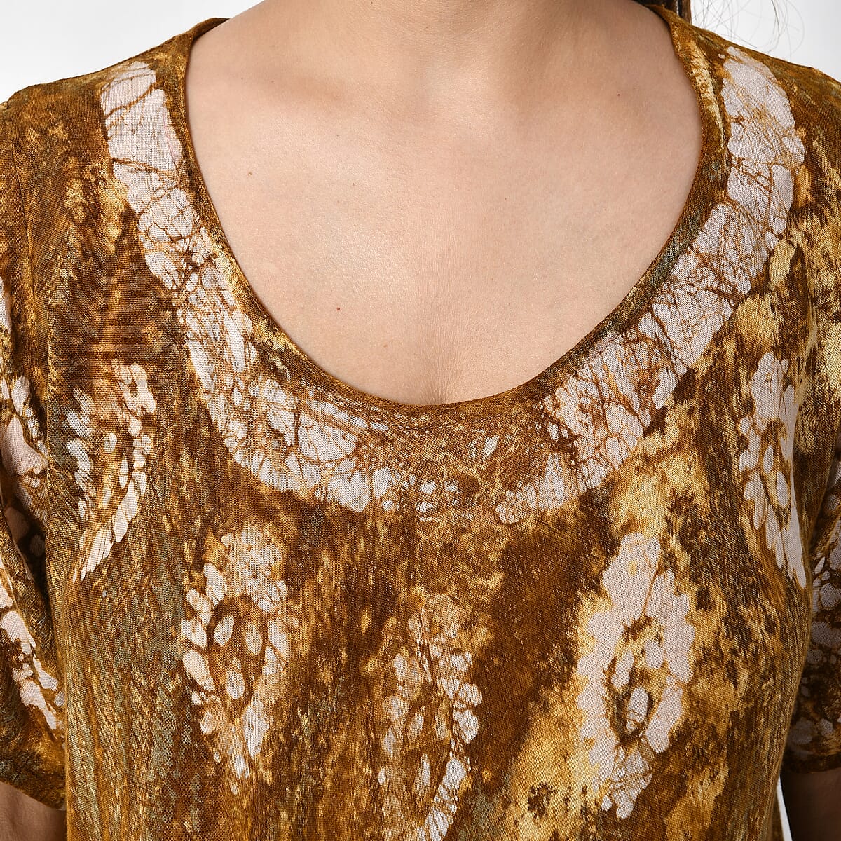 Tamsy Olive Tie Dye Umbrella Dress with Block Printing and Sleeves - One Size Fits Most image number 5