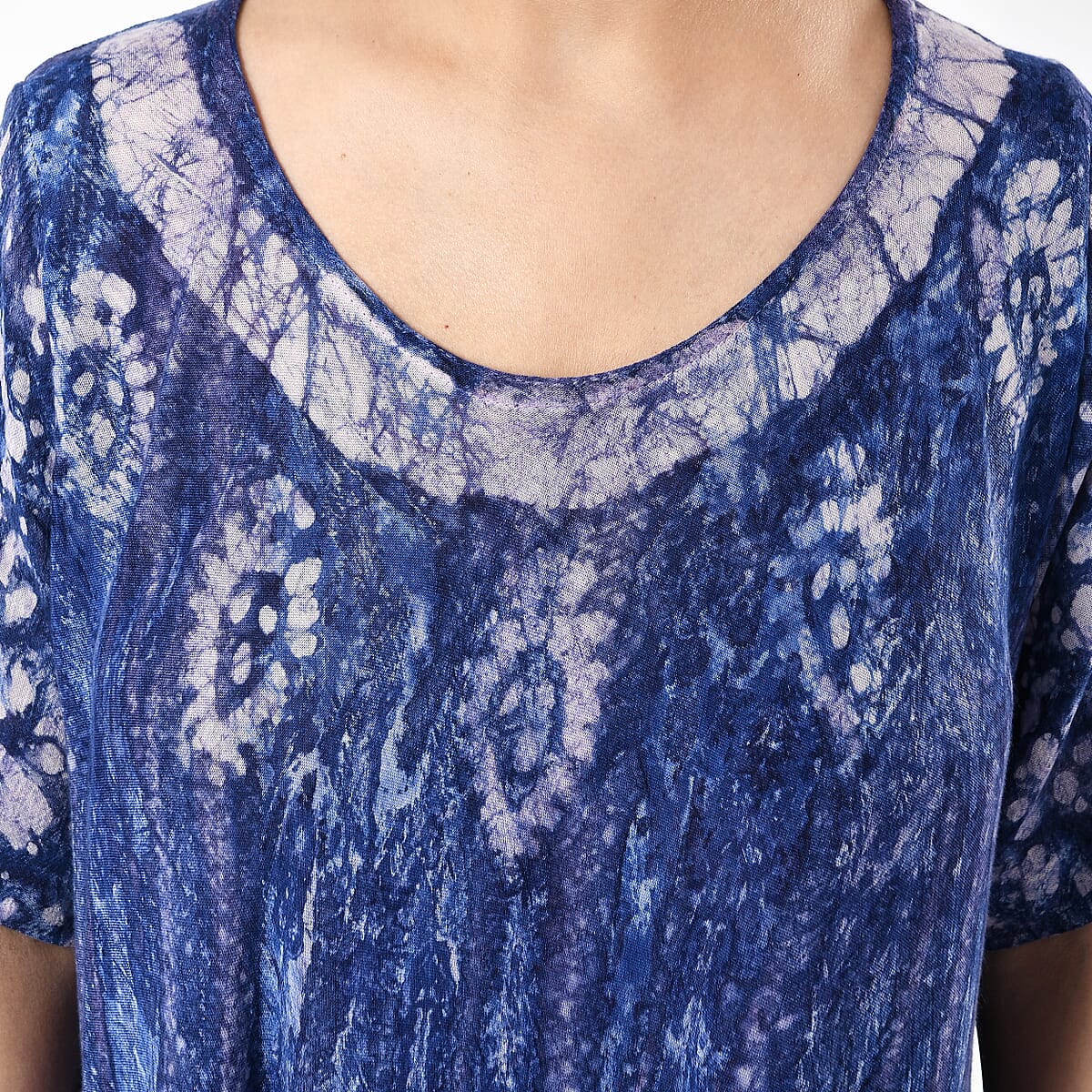 Tamsy Blue Tie Dye Umbrella Dress with Block Printing and Sleeves - One Size Fits Most image number 5