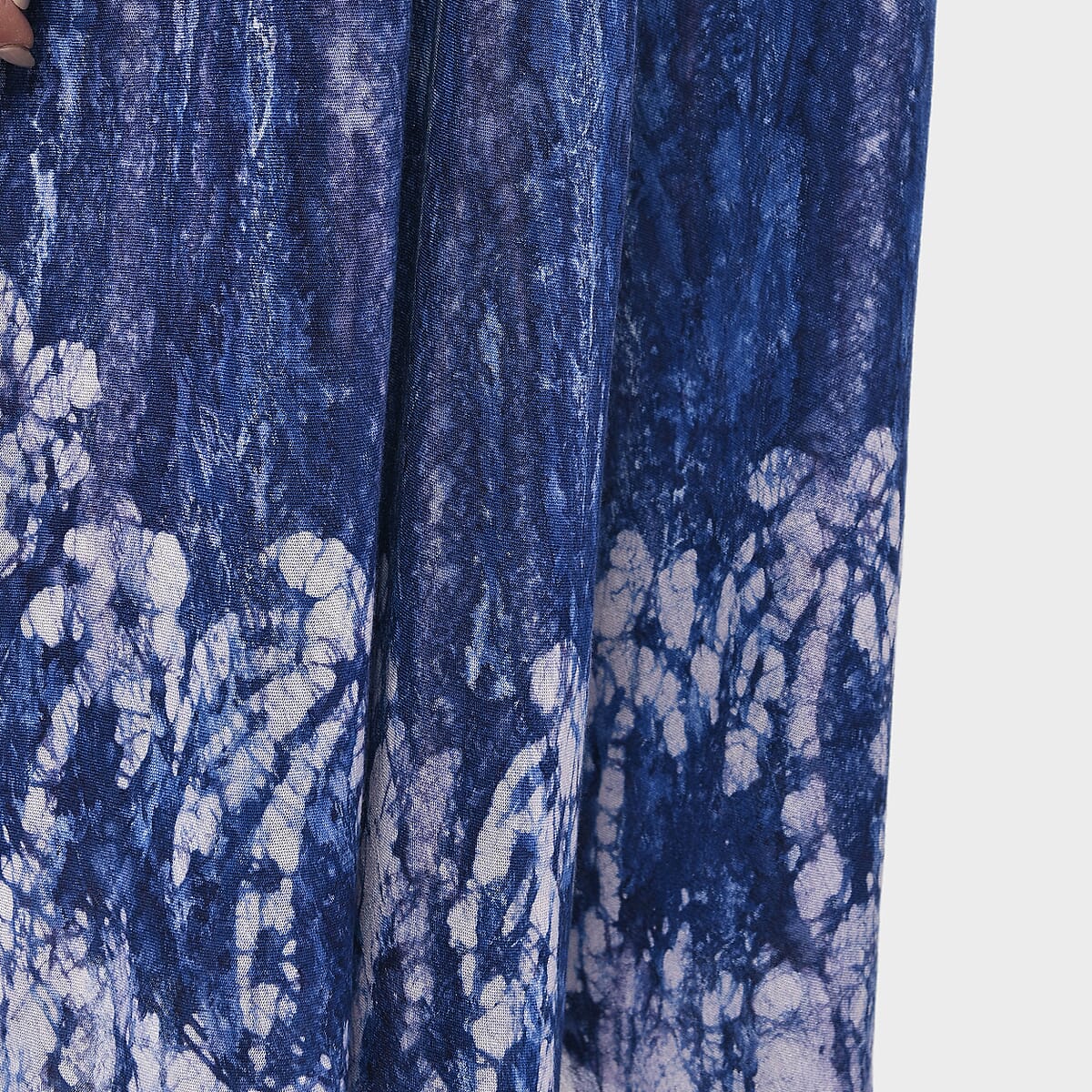 Tamsy Blue Tie Dye Umbrella Dress with Block Printing and Sleeves - One Size Fits Most image number 6