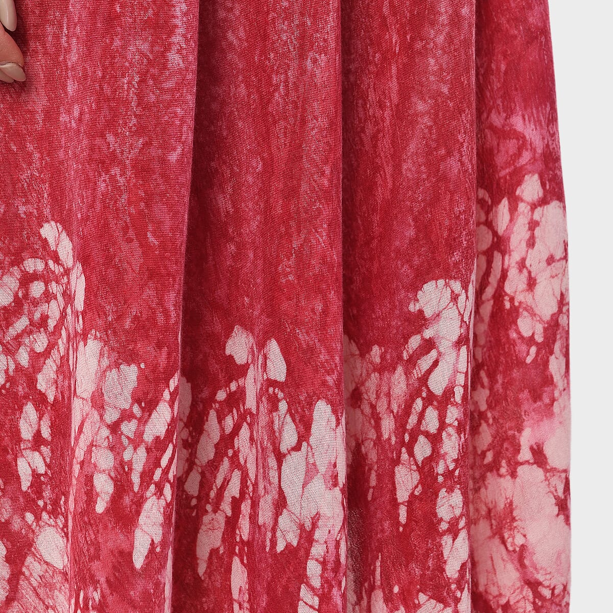 Tamsy Red Tie Dye Umbrella Dress with Block Printing and Sleeves - One Size Fits Most image number 6