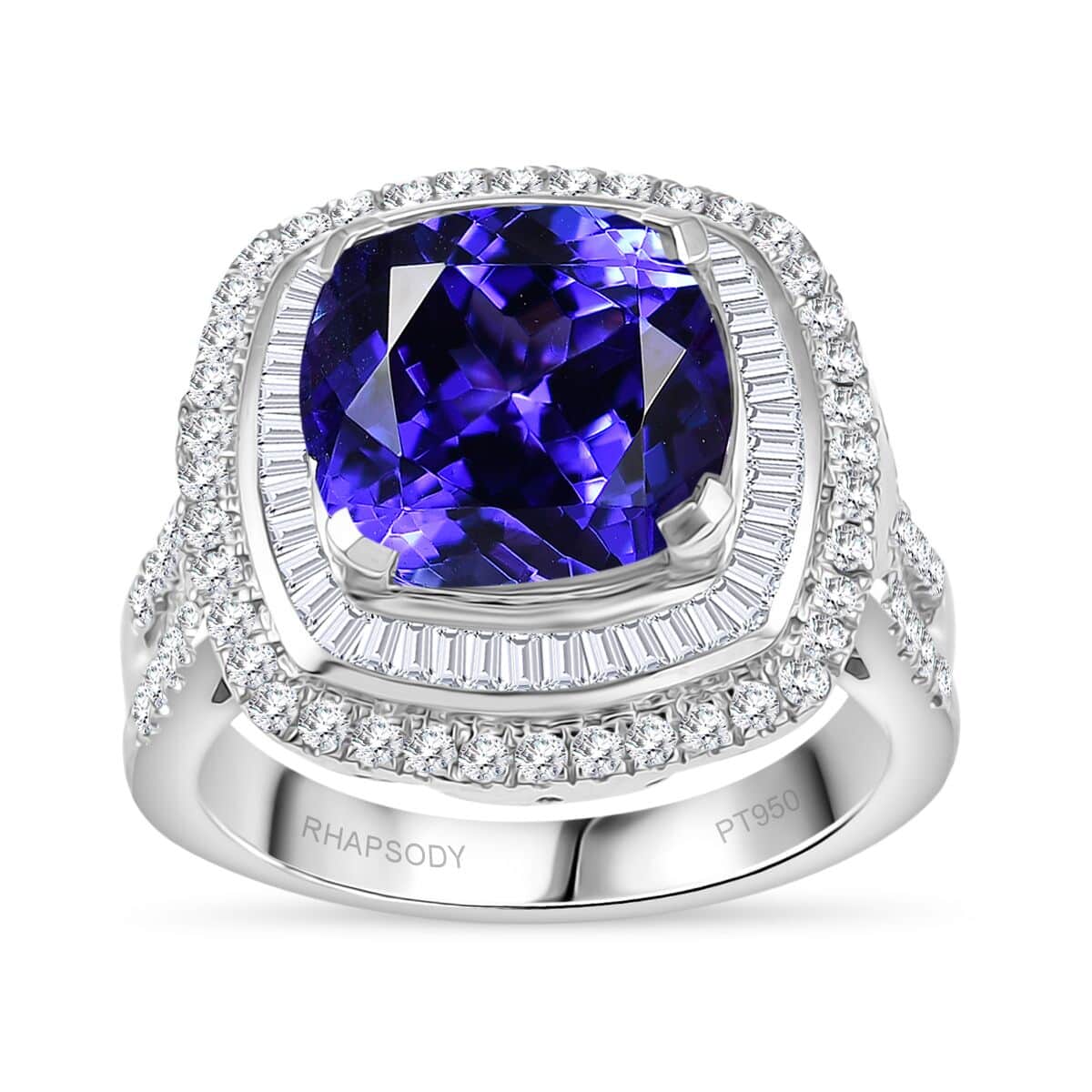 Doorbuster Certified & Appraised Rhapsody AAAA Tanzanite and E-F VS Diamond 6.38 ctw Ring in 950 Platinum (Size 10.0) 10.25 Grams image number 0