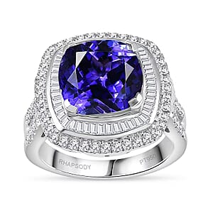 Certified & Appraised Rhapsody AAAA Tanzanite and E-F VS Diamond 6.38 ctw Ring in 950 Platinum (Size 10.0) 10.25 Grams