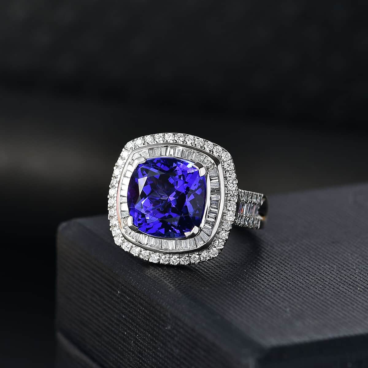 Doorbuster Certified & Appraised Rhapsody AAAA Tanzanite and E-F VS Diamond 6.38 ctw Ring in 950 Platinum (Size 10.0) 10.25 Grams image number 1