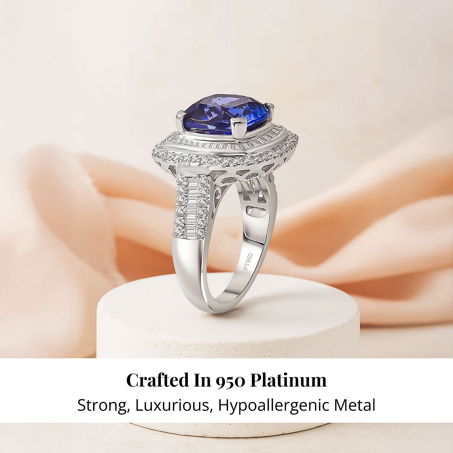 Rhapsody AAAA Tanzanite and E-F VS Diamond 6.38 ctw Ring in 950 Platinum (Size 13.0) 10.25 Grams