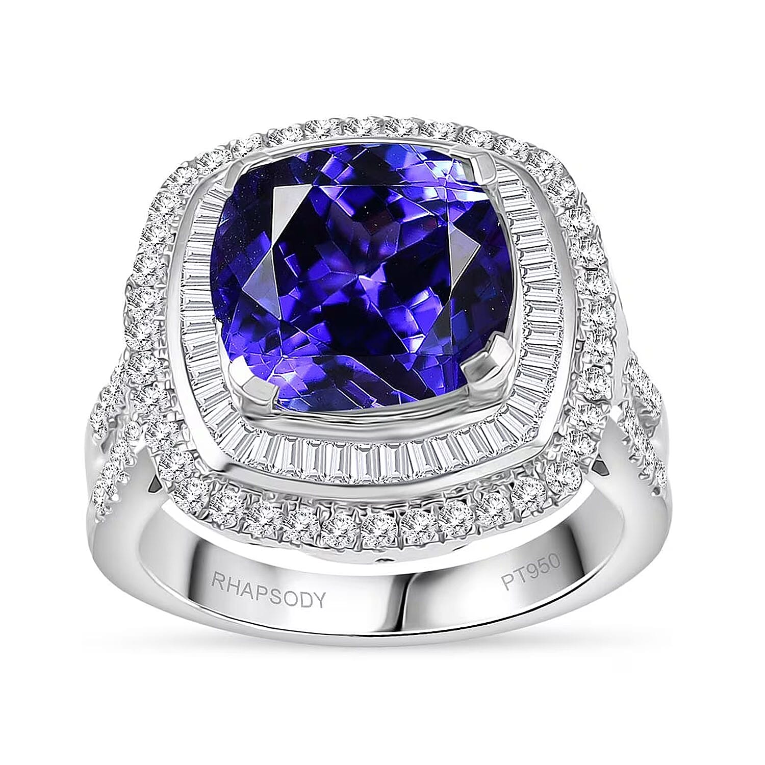 Rhapsody AAAA Tanzanite and E-F VS Diamond 6.38 ctw Ring in 950 Platinum (Size 5.0) 10.25 Grams