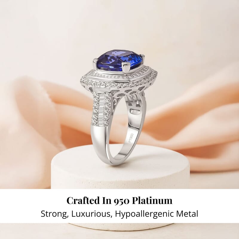 Rhapsody AAAA Tanzanite and E-F VS Diamond 6.38 ctw Ring in 950 Platinum (Size 5.0) 10.25 Grams