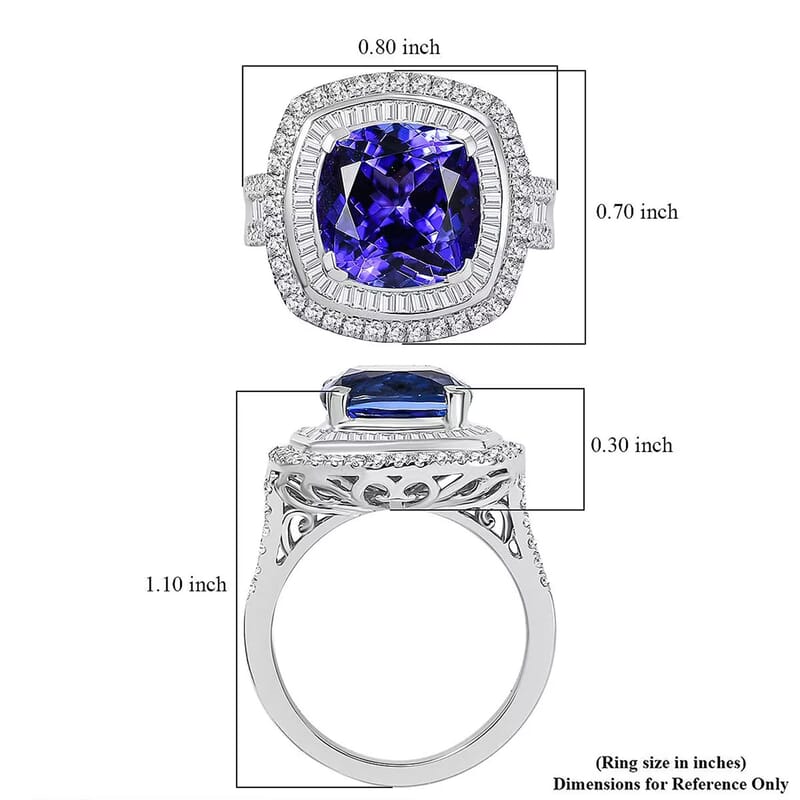 Rhapsody AAAA Tanzanite and E-F VS Diamond 6.38 ctw Ring in 950 Platinum (Size 5.0) 10.25 Grams