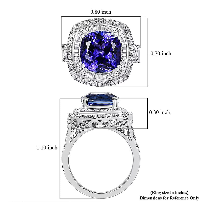 Rhapsody AAAA Tanzanite and E-F VS Diamond 6.38 ctw Ring in 950 Platinum (Size 6.0) 10.25 Grams