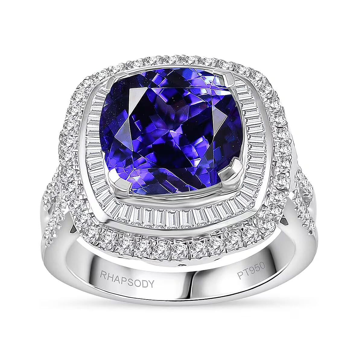 Certified & Appraised Rhapsody AAAA Tanzanite and E-F VS Diamond 6.38 ctw Ring in 950 Platinum (Size 7.0) 10.25 Grams image number 0