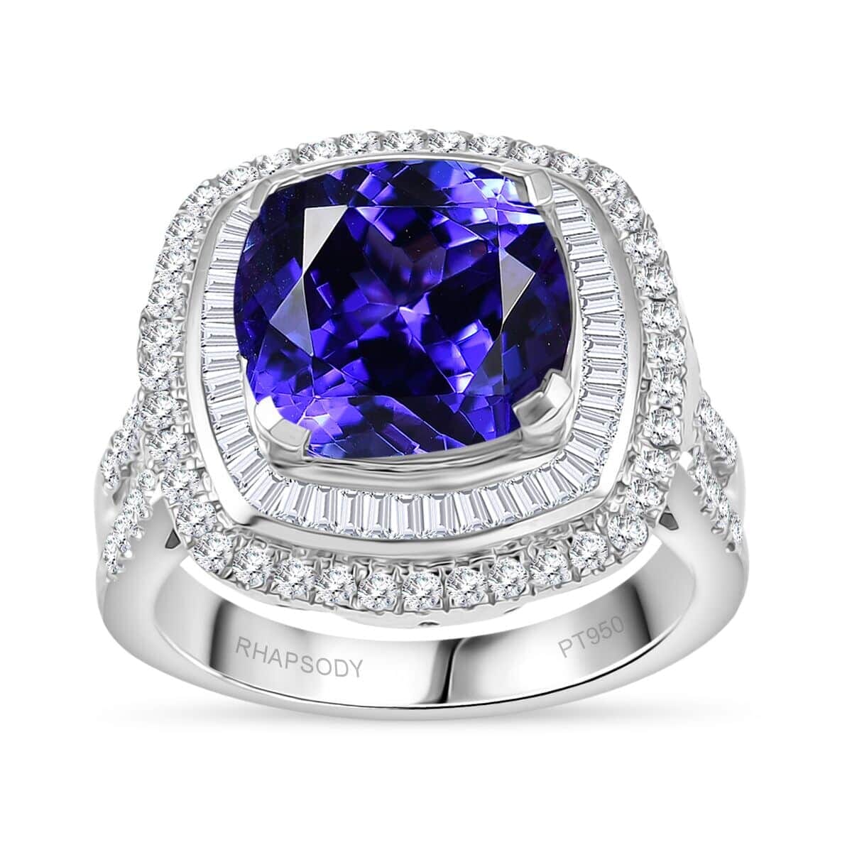 Certified & Appraised Rhapsody AAAA Tanzanite and E-F VS Diamond 6.38 ctw Ring in 950 Platinum (Size 7.5) 10.25 Grams image number 0