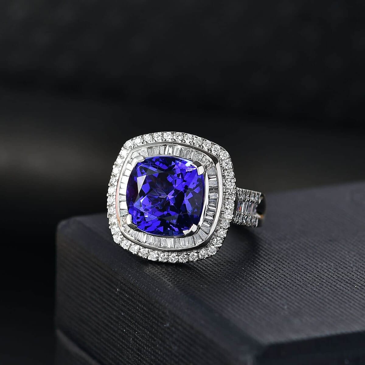 Certified & Appraised Rhapsody AAAA Tanzanite and E-F VS Diamond 6.38 ctw Ring in 950 Platinum (Size 7.5) 10.25 Grams image number 1