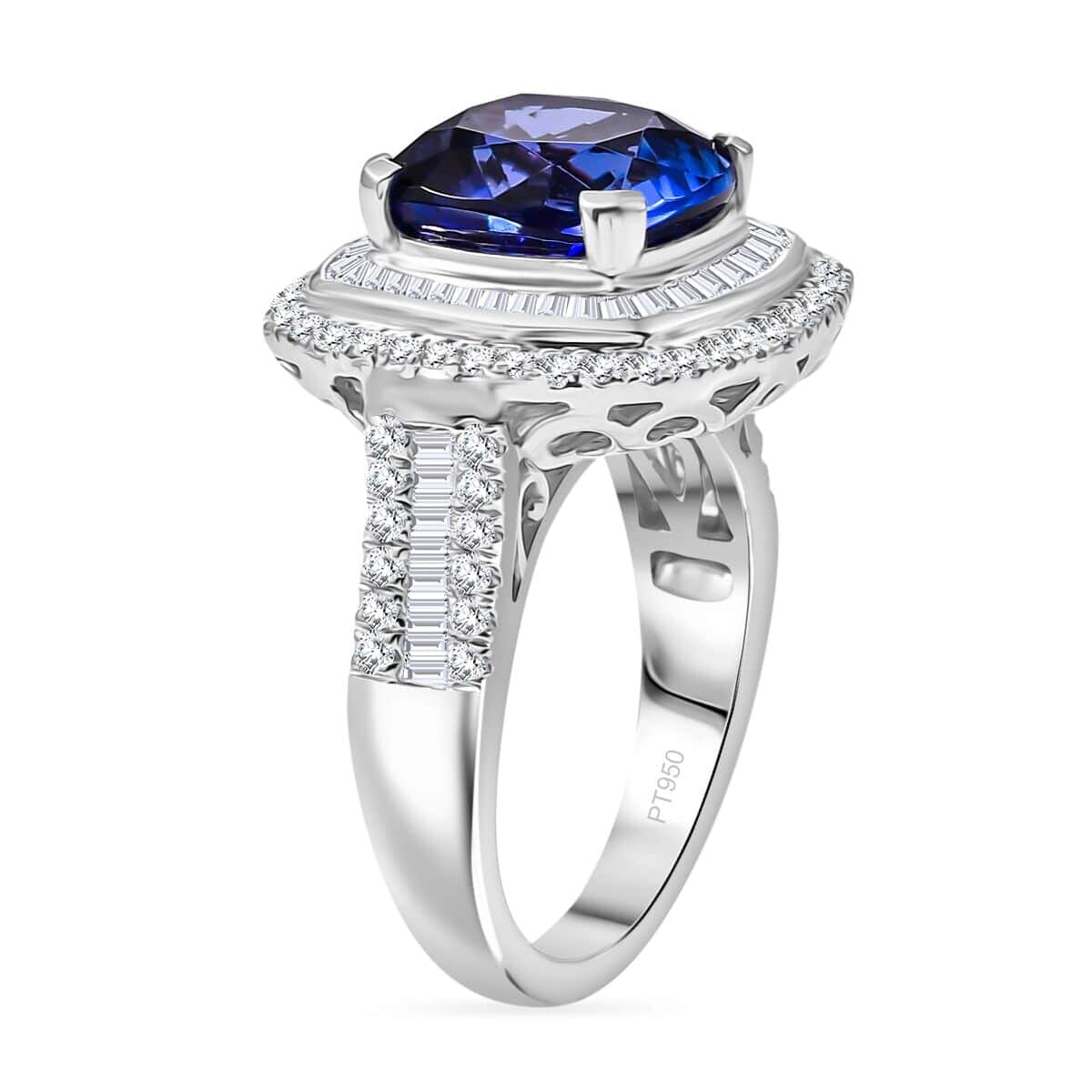 Certified & Appraised Rhapsody AAAA Tanzanite and E-F VS Diamond 6.38 ctw Ring in 950 Platinum (Size 7.5) 10.25 Grams image number 3