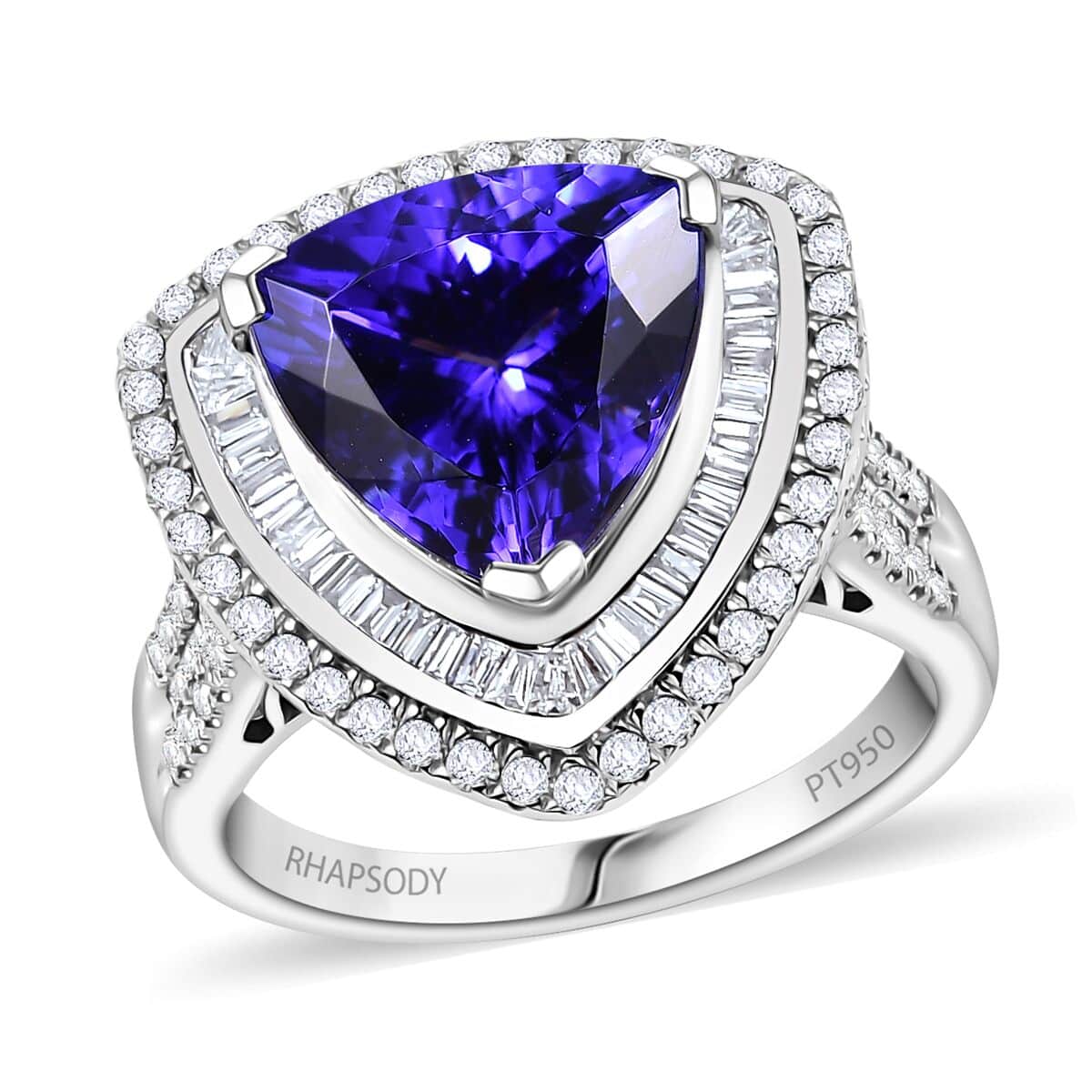 Doorbuster Certified & Appraised Rhapsody AAAA Tanzanite and E-F VS Diamond 6.40 ctw Ring in 950 Platinum (Size 10.0) 11.70 Grams image number 0