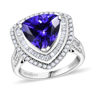 Certified & Appraised Rhapsody AAAA Tanzanite and E-F VS Diamond 6.40 ctw Ring in 950 Platinum (Size 7.0) 11.70 Grams