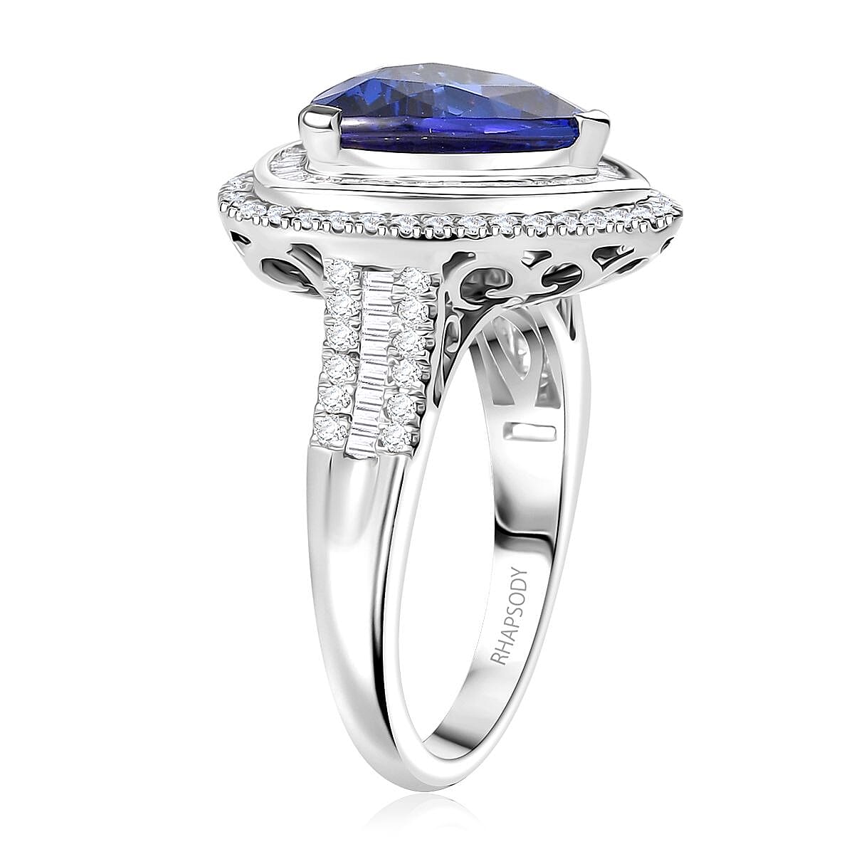 Certified & Appraised Rhapsody AAAA Tanzanite and E-F VS Diamond 6.40 ctw Ring in 950 Platinum (Size 7.0) 11.70 Grams image number 3