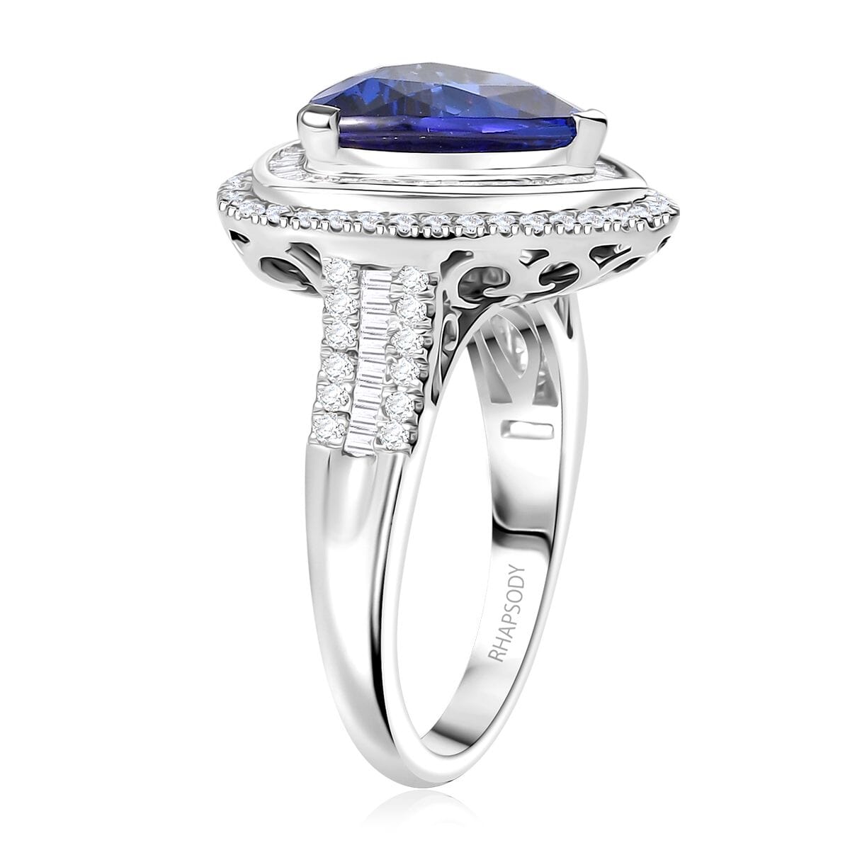 Certified & Appraised Rhapsody AAAA Tanzanite and E-F VS Diamond 6.40 ctw Ring in 950 Platinum (Size 9.0) 11.70 Grams image number 3