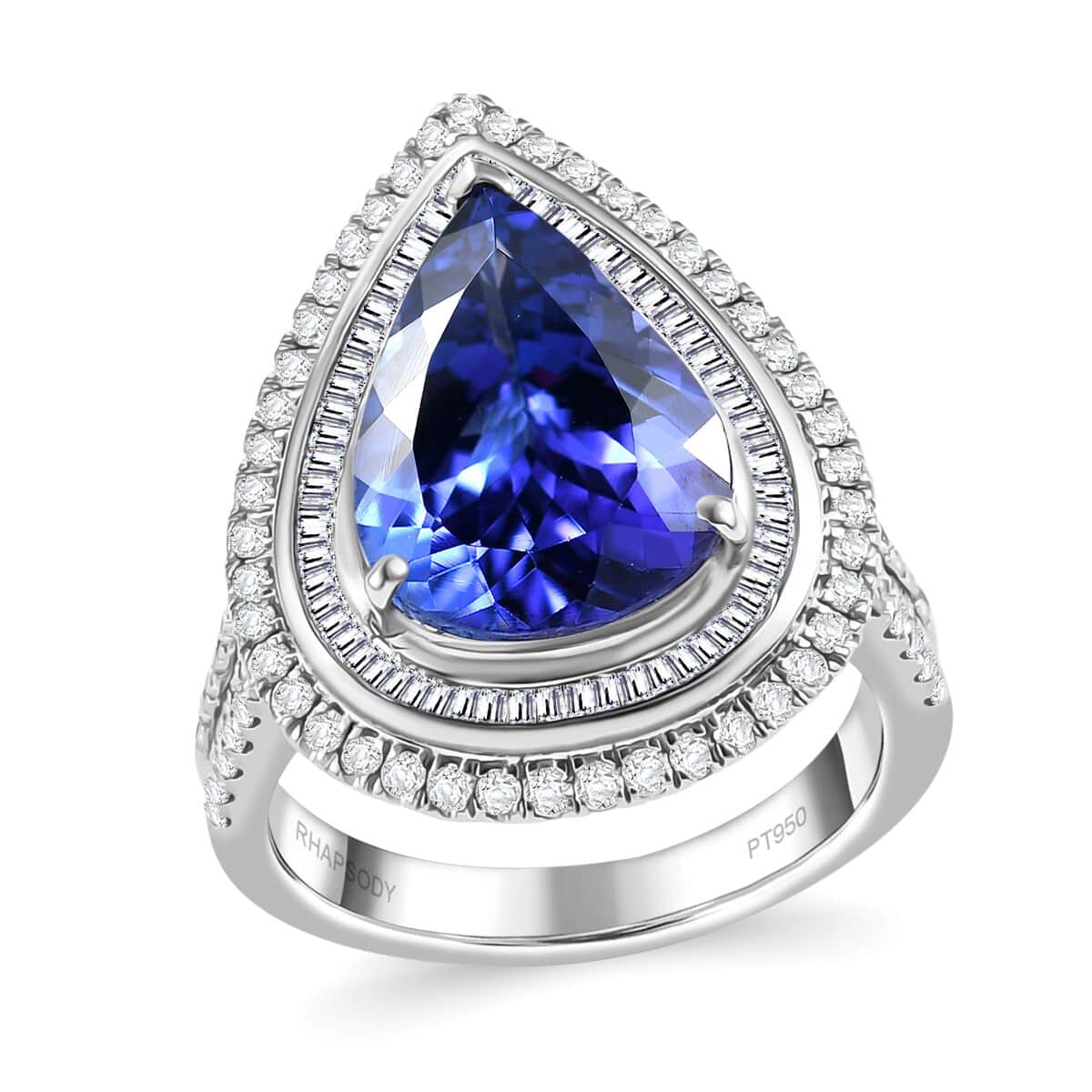 Certified & Appraised Rhapsody AAAA Tanzanite and E-F VS2 Diamond 6.32 ctw Ring in 950 Platinum (Size 10.0) 9.55 Grams image number 0