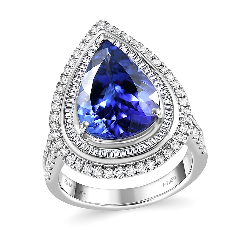 Certified & Appraised Rhapsody AAAA Tanzanite and E-F VS2 Diamond 6.32 ctw Ring in 950 Platinum (Size 10.0) 9.55 Grams