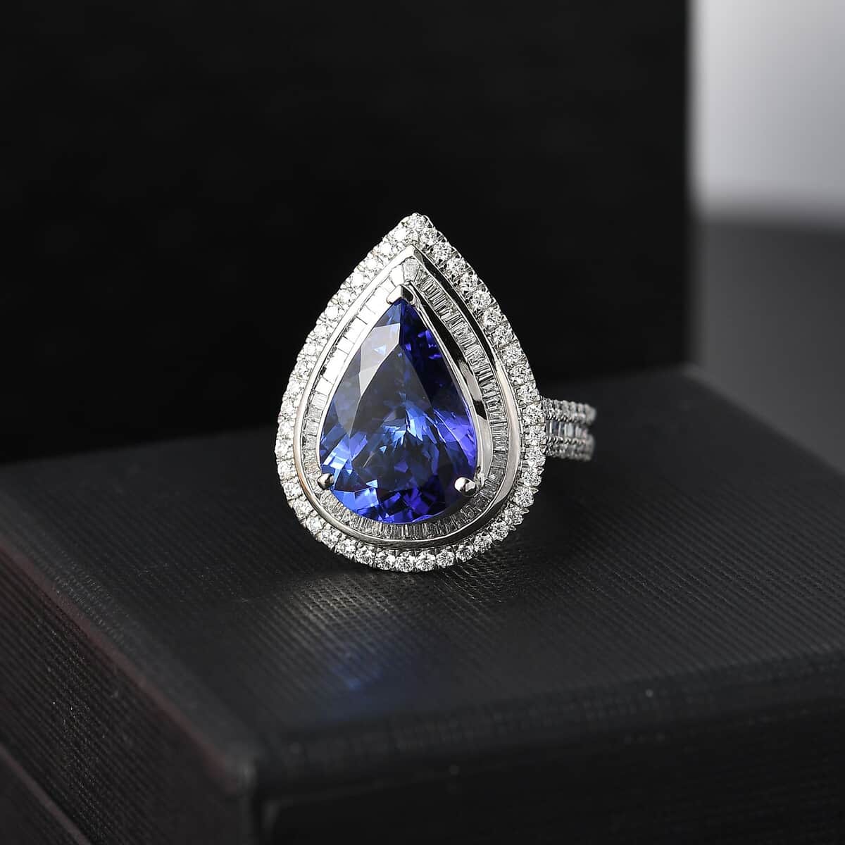 Certified & Appraised Rhapsody AAAA Tanzanite and E-F VS2 Diamond 6.32 ctw Ring in 950 Platinum (Size 10.0) 9.55 Grams image number 1