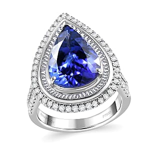 Certified & Appraised Rhapsody AAAA Tanzanite and E-F VS2 Diamond 6.32 ctw Ring in 950 Platinum (Size 6.0) 9.55 Grams