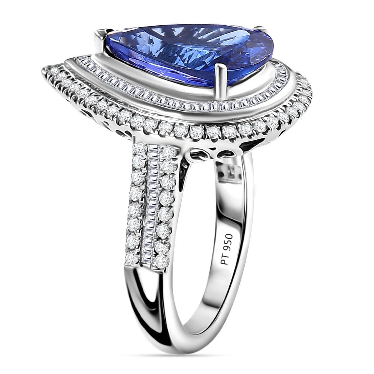 Certified & Appraised Rhapsody AAAA Tanzanite and E-F VS2 Diamond 6.32 ctw Ring in 950 Platinum (Size 6.0) 9.55 Grams image number 3