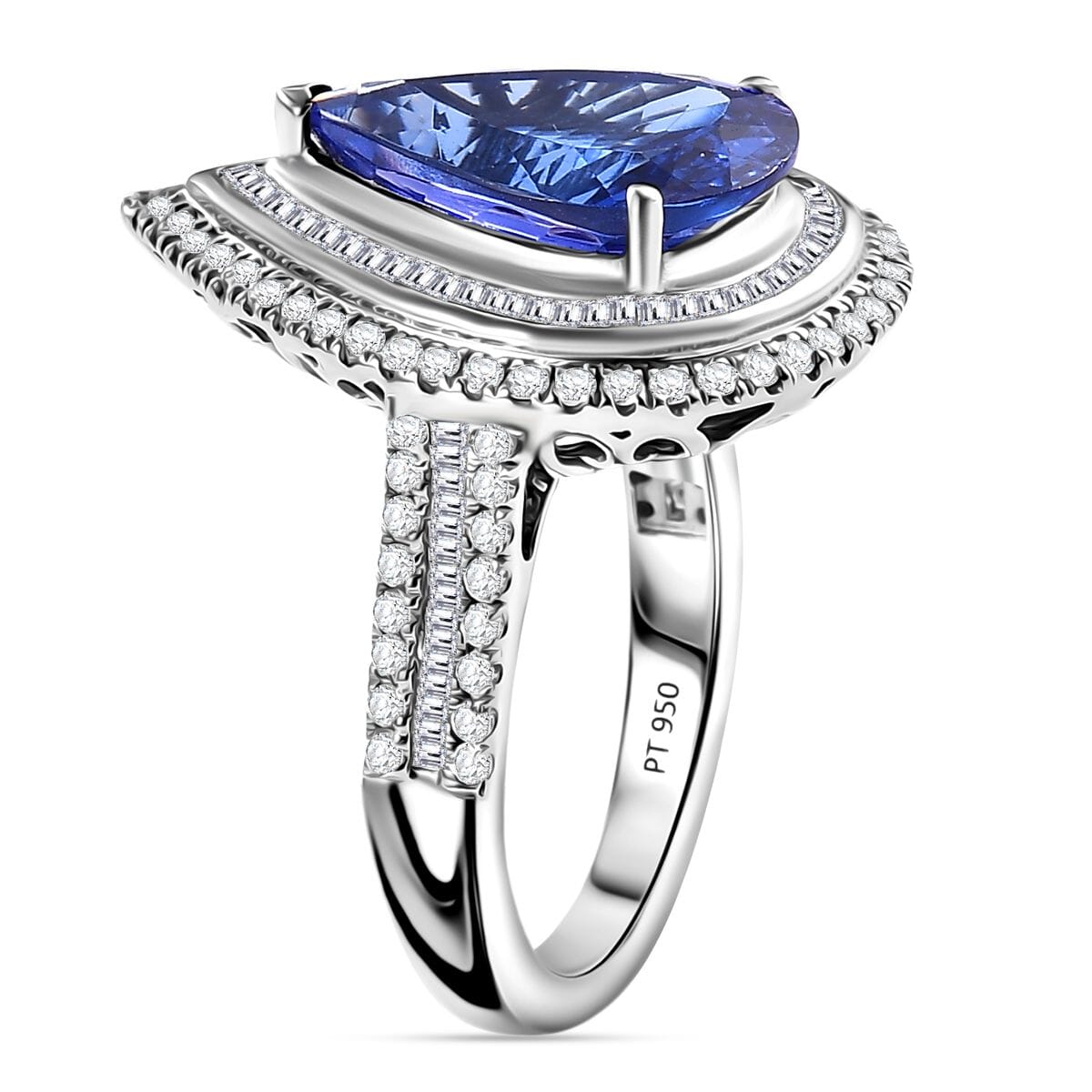 Certified & Appraised Rhapsody AAAA Tanzanite and E-F VS2 Diamond 6.32 ctw Ring in 950 Platinum (Size 9.0) 9.55 Grams image number 3