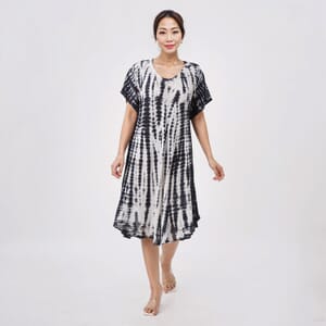 Tamsy Black Tie Dye Umbrella Dress with Sleeves - One Size Fits Most