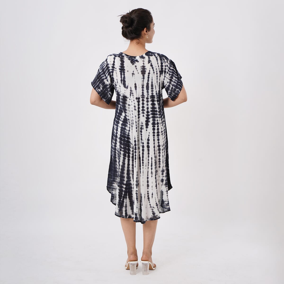 Tamsy Black Tie Dye Umbrella Dress with Sleeves - One Size Fits Most image number 1