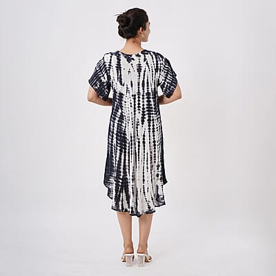 Tamsy Black Tie Dye Umbrella Dress with Sleeves - One Size Fits Most