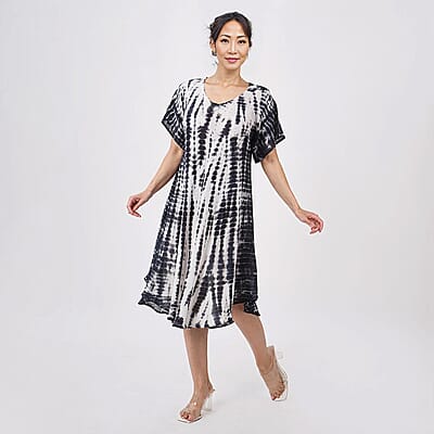 Tamsy Black Tie Dye Umbrella Dress with Sleeves - One Size Fits Most