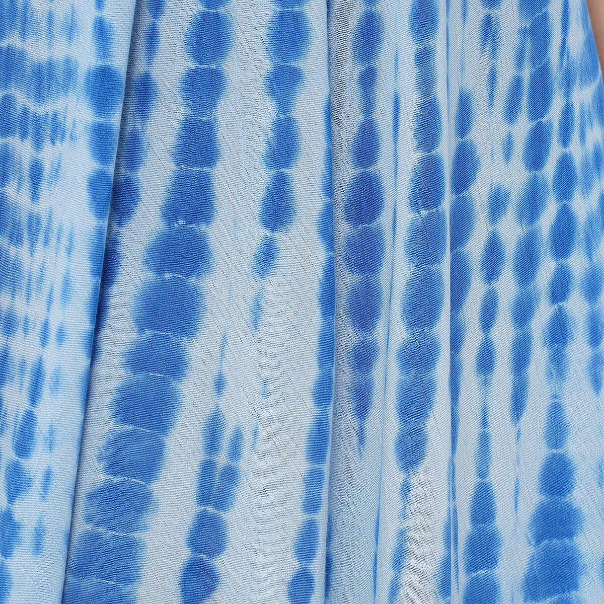 Tamsy Blue Tie Dye Umbrella Dress with Sleeves - One Size Fits Most image number 5