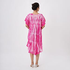 Tamsy Pink Tie Dye Umbrella Dress with Sleeves - One Size Fits Most