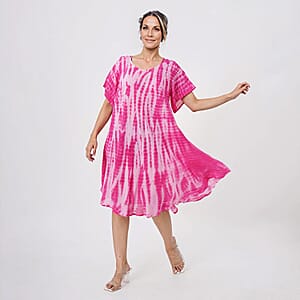 Tamsy Pink Tie Dye Umbrella Dress with Sleeves - One Size Fits Most