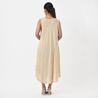 TAMSY Off-White Sleeveless Solid Embroidered Umbrella Dress - One Size Fits Most