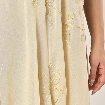TAMSY Off-White Sleeveless Solid Embroidered Umbrella Dress - One Size Fits Most