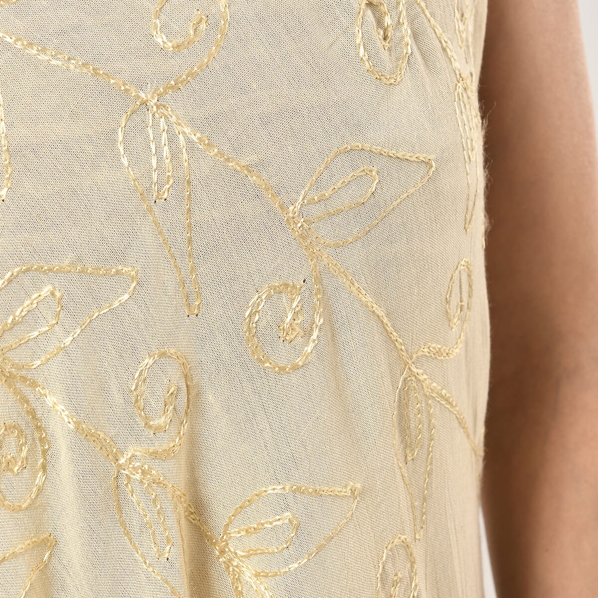 TAMSY Off-White Sleeveless Solid Embroidered Umbrella Dress - One Size Fits Most image number 7