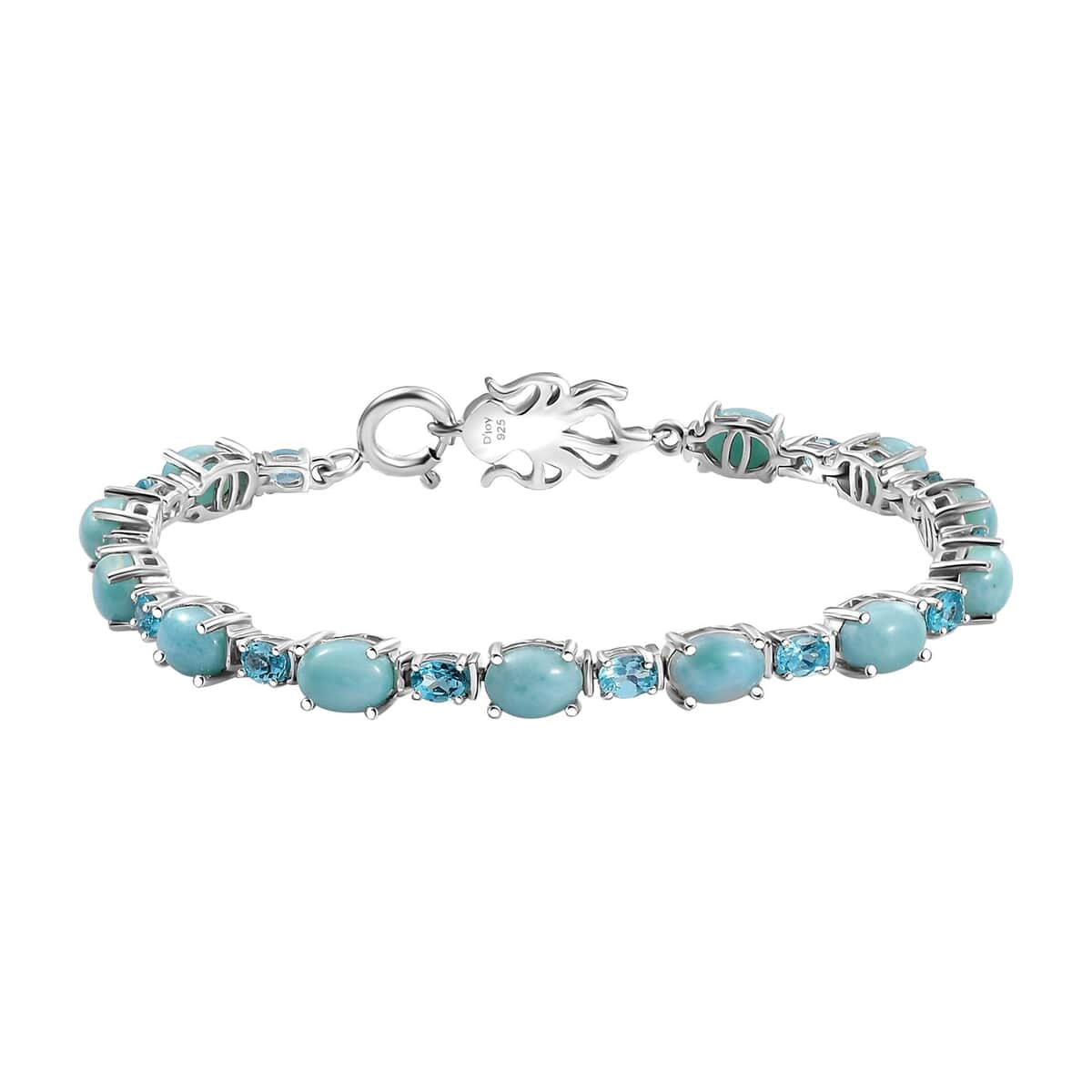 Larimar and Betroka Blue Apatite 14.30 ctw Octopus Bracelet in Rhodium Over Sterling Silver (7.25 In) image number 0