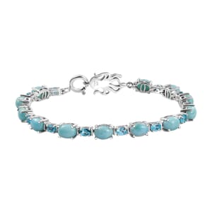 Larimar and Betroka Blue Apatite 14.30 ctw Octopus Bracelet in Rhodium Over Sterling Silver (7.25 In)