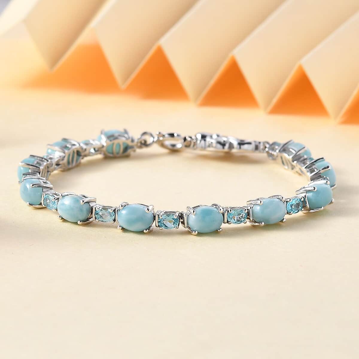 Larimar and Betroka Blue Apatite 14.30 ctw Octopus Bracelet in Rhodium Over Sterling Silver (7.25 In) image number 1