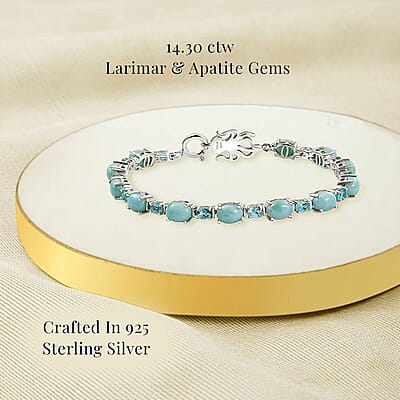 D'Joy Larimar and Betroka Blue Apatite 14.30 ctw Octopus Bracelet in Rhodium Over Sterling Silver (7.25 In)