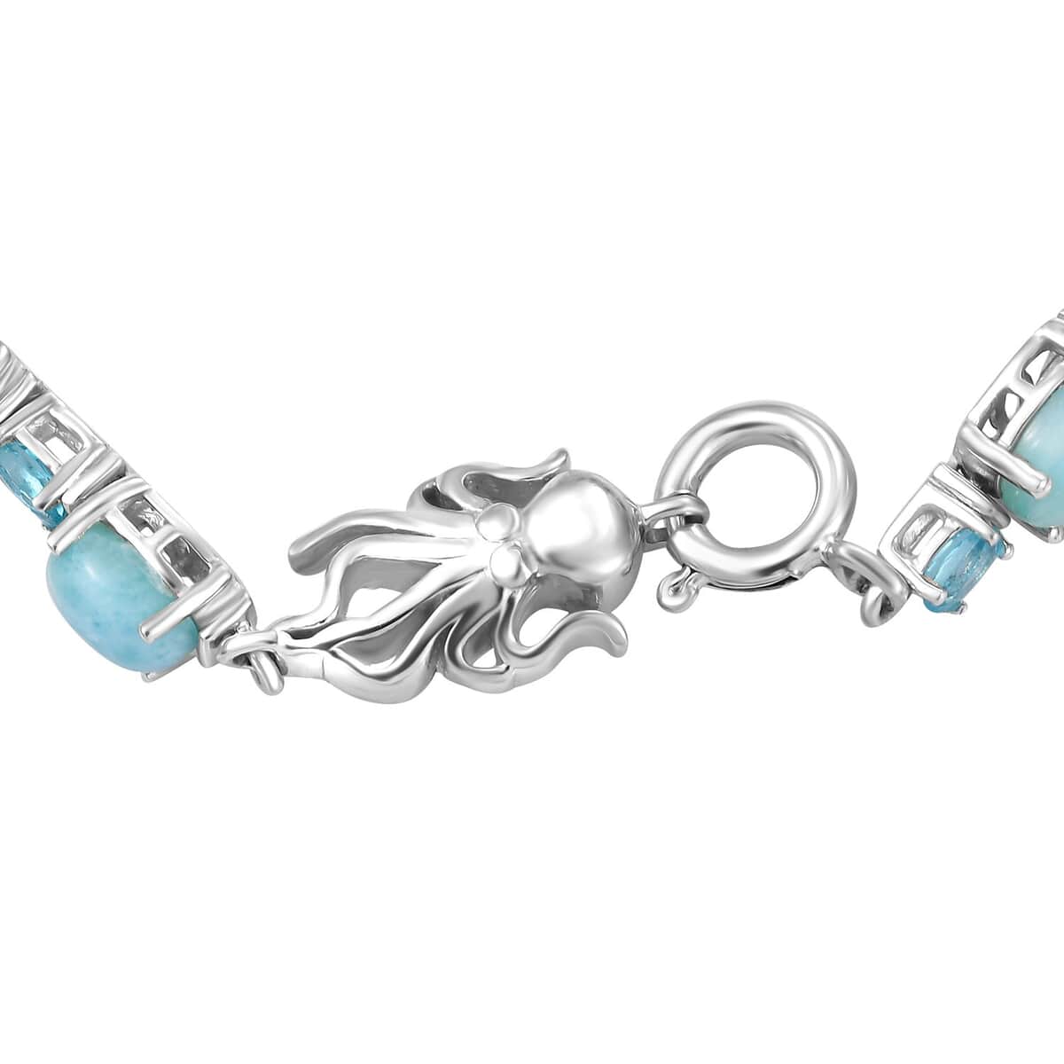 Larimar and Betroka Blue Apatite 14.30 ctw Octopus Bracelet in Rhodium Over Sterling Silver (7.25 In) image number 3