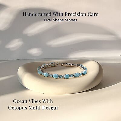 D'Joy Larimar and Betroka Blue Apatite 14.30 ctw Octopus Bracelet in Rhodium Over Sterling Silver (7.25 In)