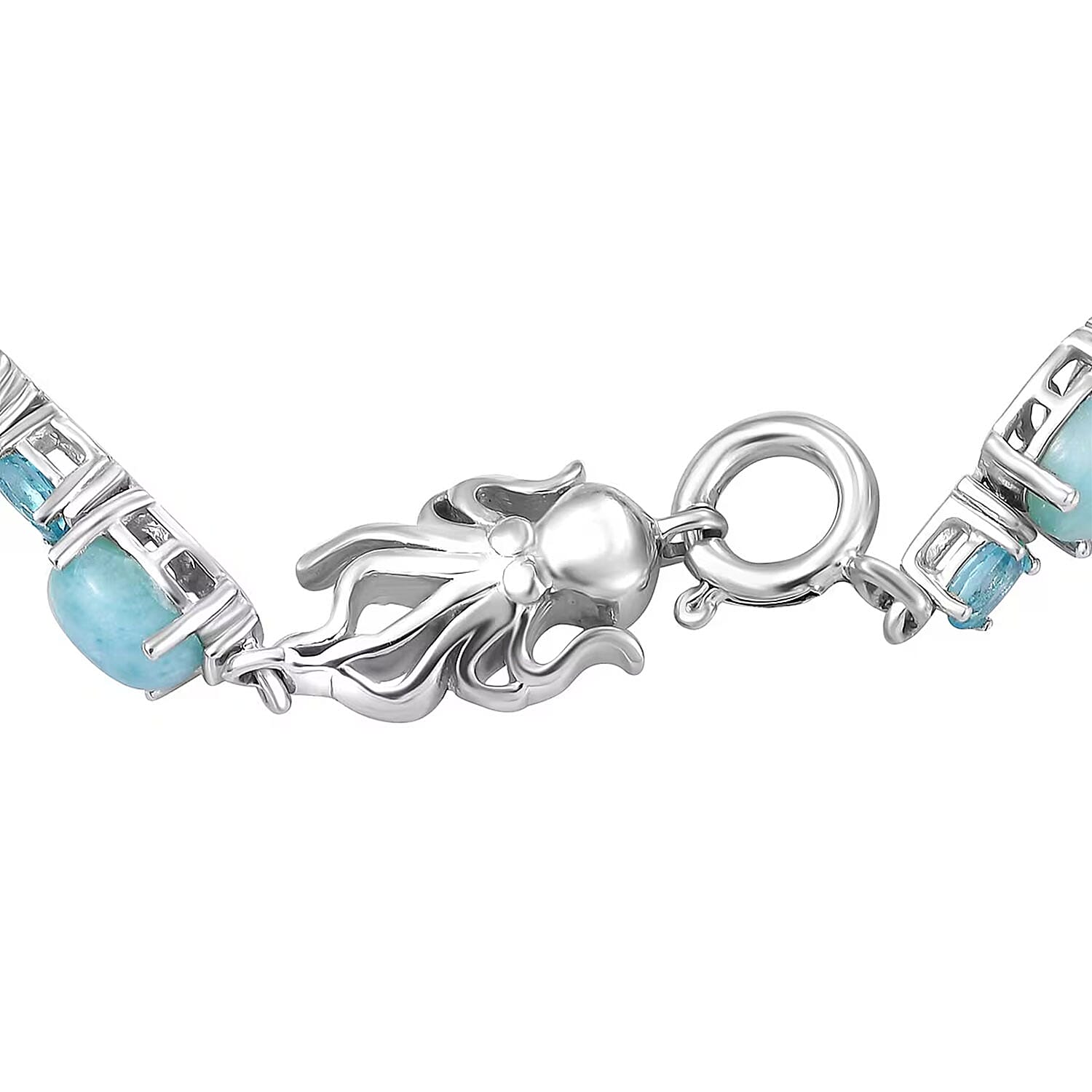 D'Joy Larimar and Betroka Blue Apatite 14.30 ctw Octopus Bracelet in Rhodium Over Sterling Silver (7.25 In)