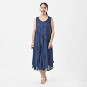 TAMSY Navy Sleeveless Solid Embroidered Umbrella Dress - One Size Fits Most
