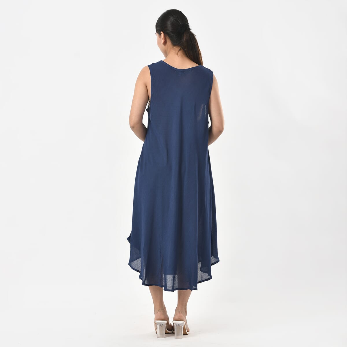 TAMSY Navy Sleeveless Solid Embroidered Umbrella Dress - One Size Fits Most image number 4