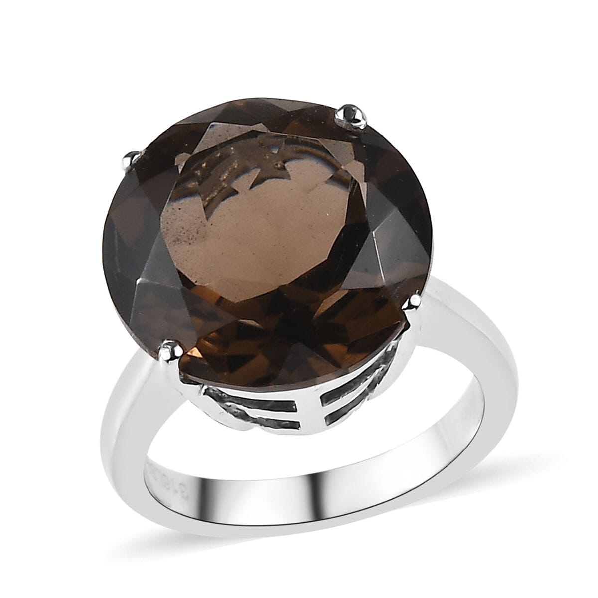 Brazilian Smoky Quartz 11.20 ctw Solitaire Ring in Stainless Steel (Size 6.0) image number 0