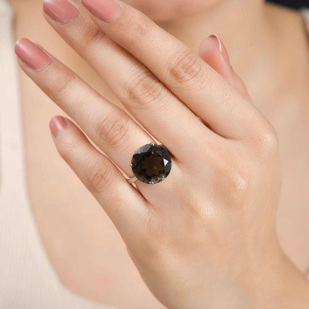 Brazilian Smoky Quartz 11.20 ctw Solitaire Ring in Stainless Steel (Size 6.0) image number 2