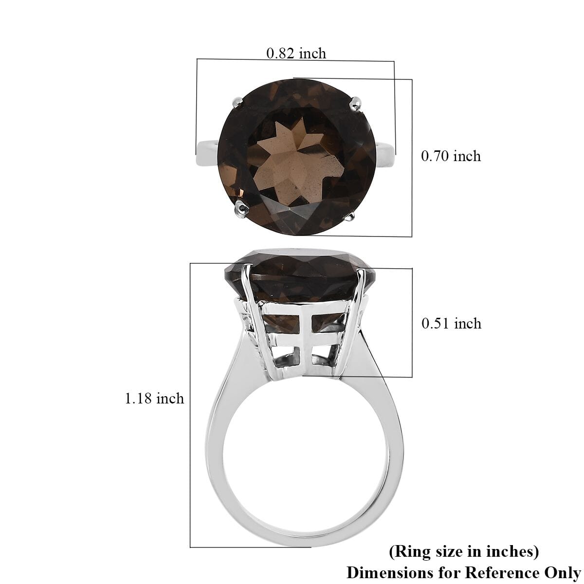 Brazilian Smoky Quartz 11.20 ctw Solitaire Ring in Stainless Steel (Size 6.0) image number 5