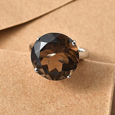 Brazilian Smoky Quartz 11.20 ctw Solitaire Ring in Stainless Steel (Size 7.0)